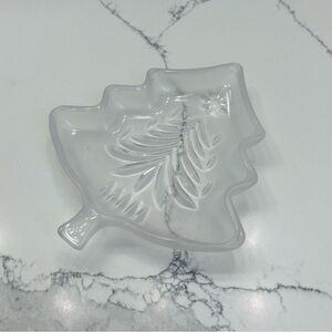 Vintage Christmas Tree Frosted Glass Trinket Tray, 5” x 5”